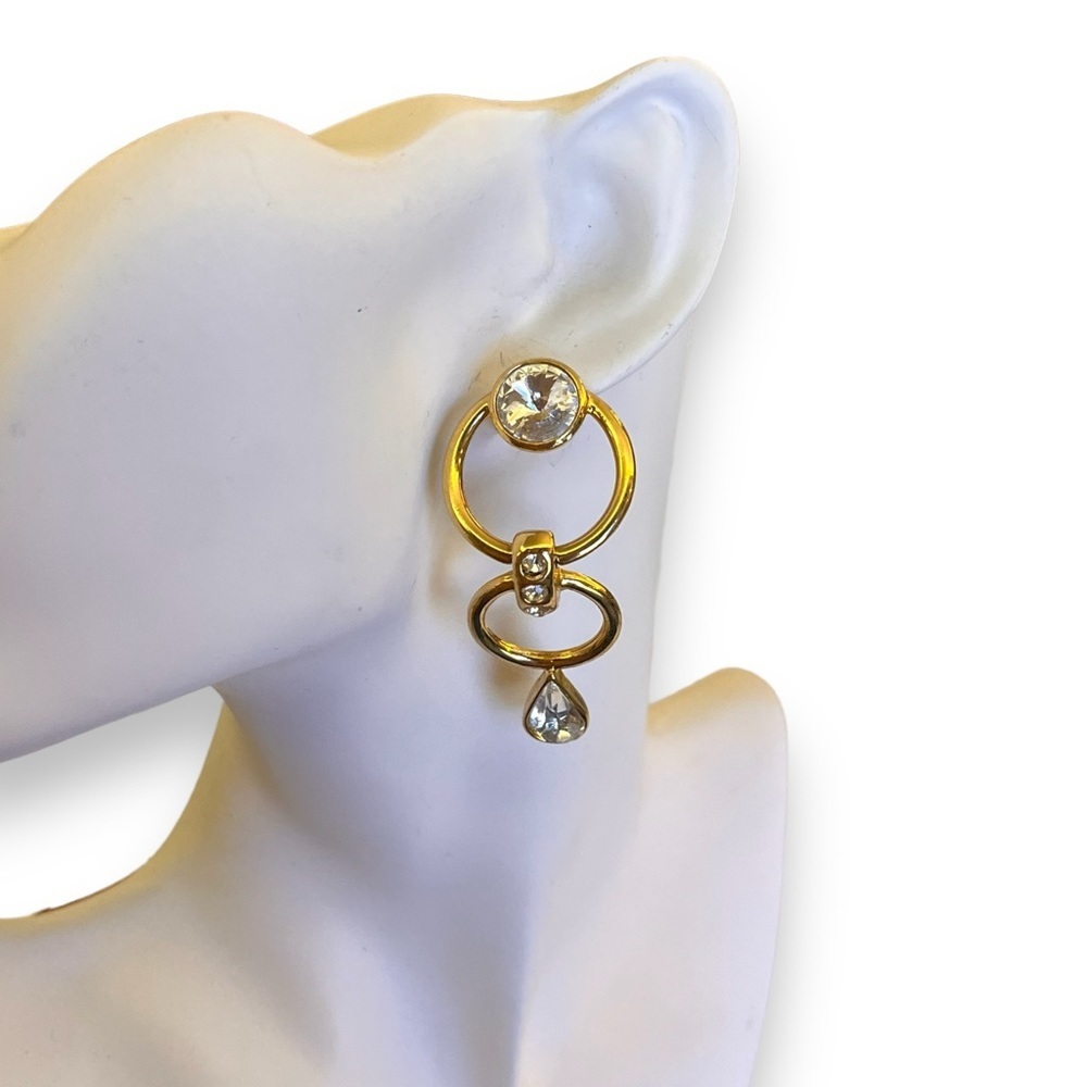 Bijoux New York Gold Tone Clear Rhinestone Dangle Earrings